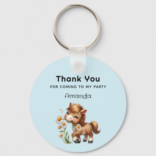 Schattigee Pony eten Daisies Verjaardag Dank u Sleutelhanger (Voorkant)