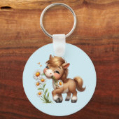 Schattigee Pony eten Daisies Verjaardag Dank u Sleutelhanger (Achterkant)