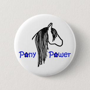 Schattigee Pony-kracht in Blue Horse Ronde Button 5,7 Cm