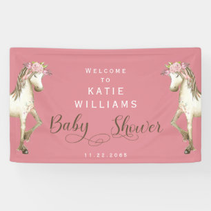 Schattigee Pony Roze Baby shower Welkomstbord Bann Spandoek