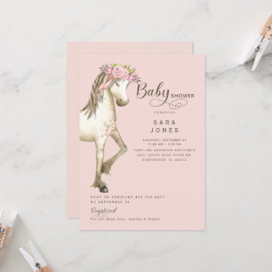 Schattigee Pony Waterverf Roze Baby shower II Kaart