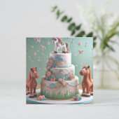 SCHATTIGEE PONY'S THEMA VERJAARDAGSTAART KAART (Staand voorkant)