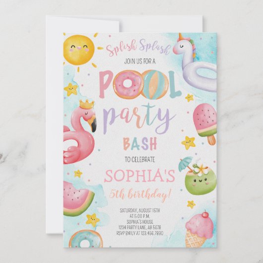 Schattigee Pool Party Verjaardag Bash Kaart (Voorkant)