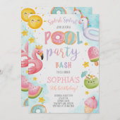 Schattigee Pool Party Verjaardag Bash Kaart (Voorkant / Achterkant)