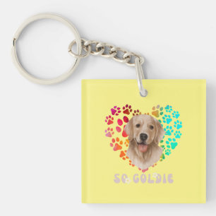 Schattigee poot Hart gouden Hond Puppy Huisdier Di Sleutelhanger