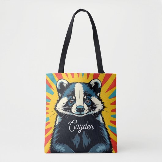 Schattigee Pop Art Badger gepersonaliseerd Draagtas (Voorkant)