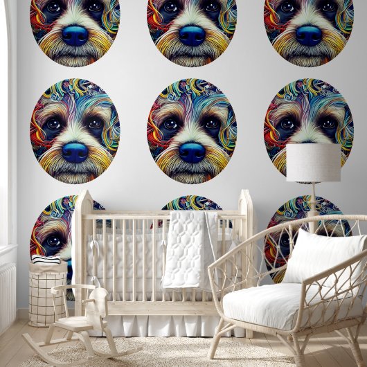 Schattigee Pop Art Terrier Ingelijst in Wit Behang (Kinderen)