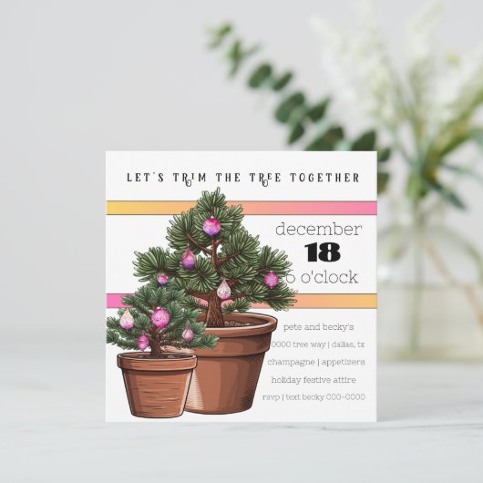 Schattigee Potten Vakantiebomen met Roze Baubles F Kaart (Staand voorkant)