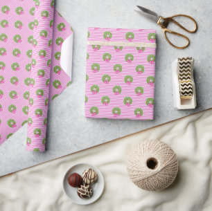 Schattigee Preppy Kerst Roze & Groene Chevron Kran Cadeaupapier
