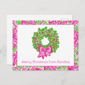 Schattigee Preppy Kerst Roze & Groene Krans Feestdagenkaart (Voorkant / Achterkant)