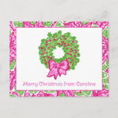 Schattigee Preppy Kerst Roze & Groene Krans Feestdagenkaart (Voorkant)