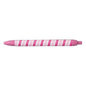 Schattigee Preppy roze en witte strepen Zwarte Inkt Pen (Voorkant)