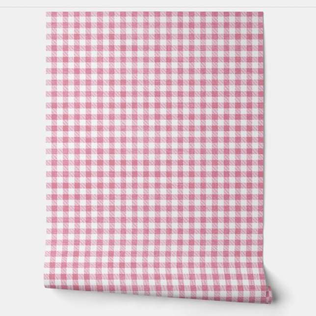Schattigee Preppy Roze Kleine Gingham Plaid Patroo Behang (Afrollen)