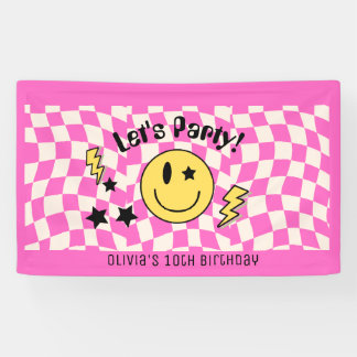 Schattigee Preppy Y2K Hot Roze Retro Verjaardagsba Spandoek