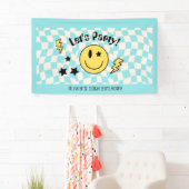 Schattigee Preppy Y2K Retro Pastel Blauwe Verjaard Spandoek (Insitu)