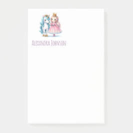 Schattigee Prinses & Eenhoorn Witte Monogram Naam Post-it® Notes