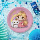  Schattigee prinses met witte kat Papieren Bordje (Feest)