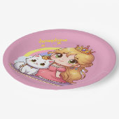  Schattigee prinses met witte kat Papieren Bordje (Gekanteld)