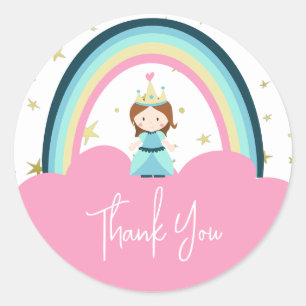 Schattigee prinses Rainbow bedankt Ronde Sticker