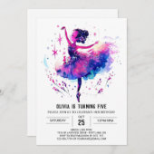 Schattigee Printable Ballerina Verjaardag Kaart (Voorkant / Achterkant)