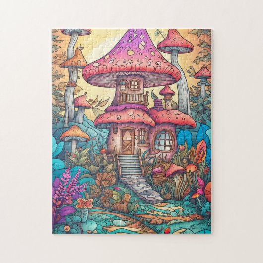 Schattigee Psychedelische Mushroom House Illustrat Legpuzzel (Verticaal)