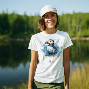 Schattigee puffin in blauw, aanpasbaar t-shirt