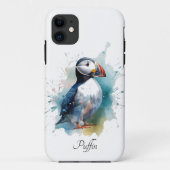 Schattigee puffin in blauwe waterverf, aanpasbaar Case-Mate iPhone case (Achterkant)