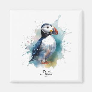 Schattigee puffin in blauwe waterverf, aanpasbaar magneet