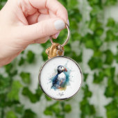 Schattigee puffin in blauwe waterverf, aanpasbaar sleutelhanger (Hand)