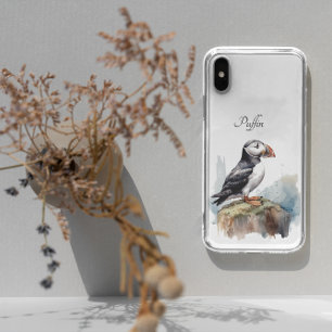 Schattigee Puffin op een rots in waterverf iPhone 11 Hoesje