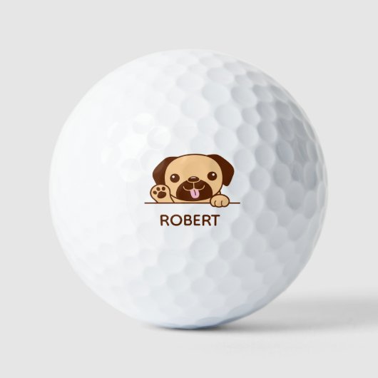 Schattigee Pug Dog Custom Naam Golfballen (Voorkant)