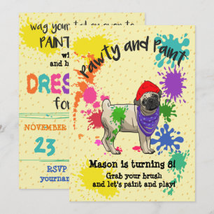 Schattigee Pug Dog Fun Art Verjaardagsfeest Uitnod Kaart