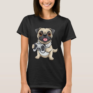 Schattigee Pug Dog Gamer Funny Gaming Pug Hondenli T-shirt