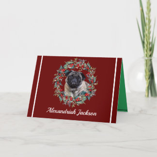 Schattigee Pug Dog Kerstkrans Vakantie bordeaux ro Feestdagen Kaart