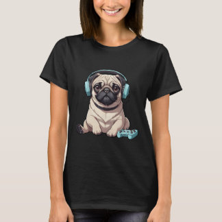 Schattigee Pug Dog voor Video Game Lovers Gaming F T-shirt