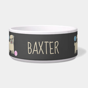 Schattigee Pug en Ballen Patroon Gepersonaliseerd Voerbakje