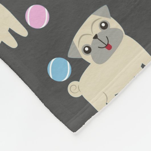 Schattigee Pug en Balls Pattern Gepersonaliseerde  Fleece Deken (Hoek)