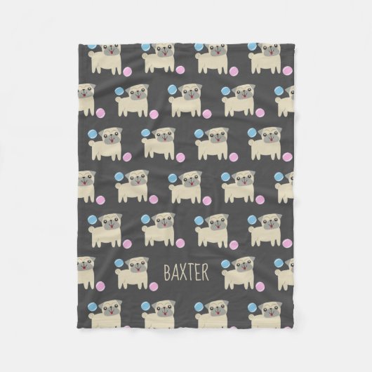 Schattigee Pug en Balls Pattern Gepersonaliseerde  Fleece Deken (Voorkant)