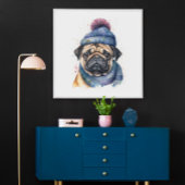 Schattigee pug met beanie en sjaal poster