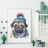Schattigee pug met beanie en sjaal poster