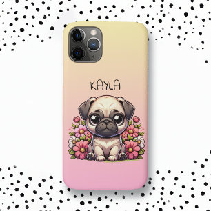 Schattigee Pug Roze en Geel Gepersonaliseerd iPhone 11 Pro Hoesje