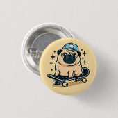 Schattigee Pug Schaats-boarding Ronde Button 3,2 Cm (Voorkant /achterkant)