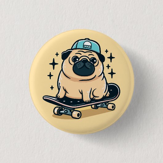 Schattigee Pug Schaats-boarding Ronde Button 3,2 Cm (Voorkant)