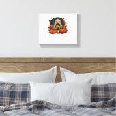 Schattigee Pugdog met pompoenen Herfst Halloween C Canvas Afdruk (Insitu (Slaapkamer))