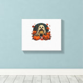 Schattigee Pugdog met pompoenen Herfst Halloween C Canvas Afdruk (Insitu (Houten vloer))
