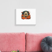 Schattigee Pugdog met pompoenen Herfst Halloween C Canvas Afdruk (Insitu (Woonkamer))