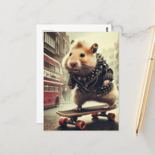 Schattigee Punk Skateboarding Hamster Doubledecker Briefkaart