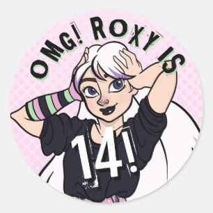 Schattigee Punk tiener meisje roze naam 14e verjaa Ronde Sticker