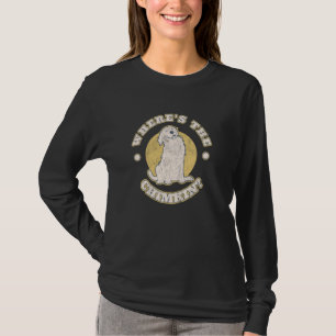 Schattigee pup vraagt waar de eigenaar van de chim t-shirt
