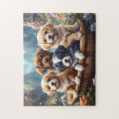 Schattigee puppies in een mand legpuzzel (Verticaal)
